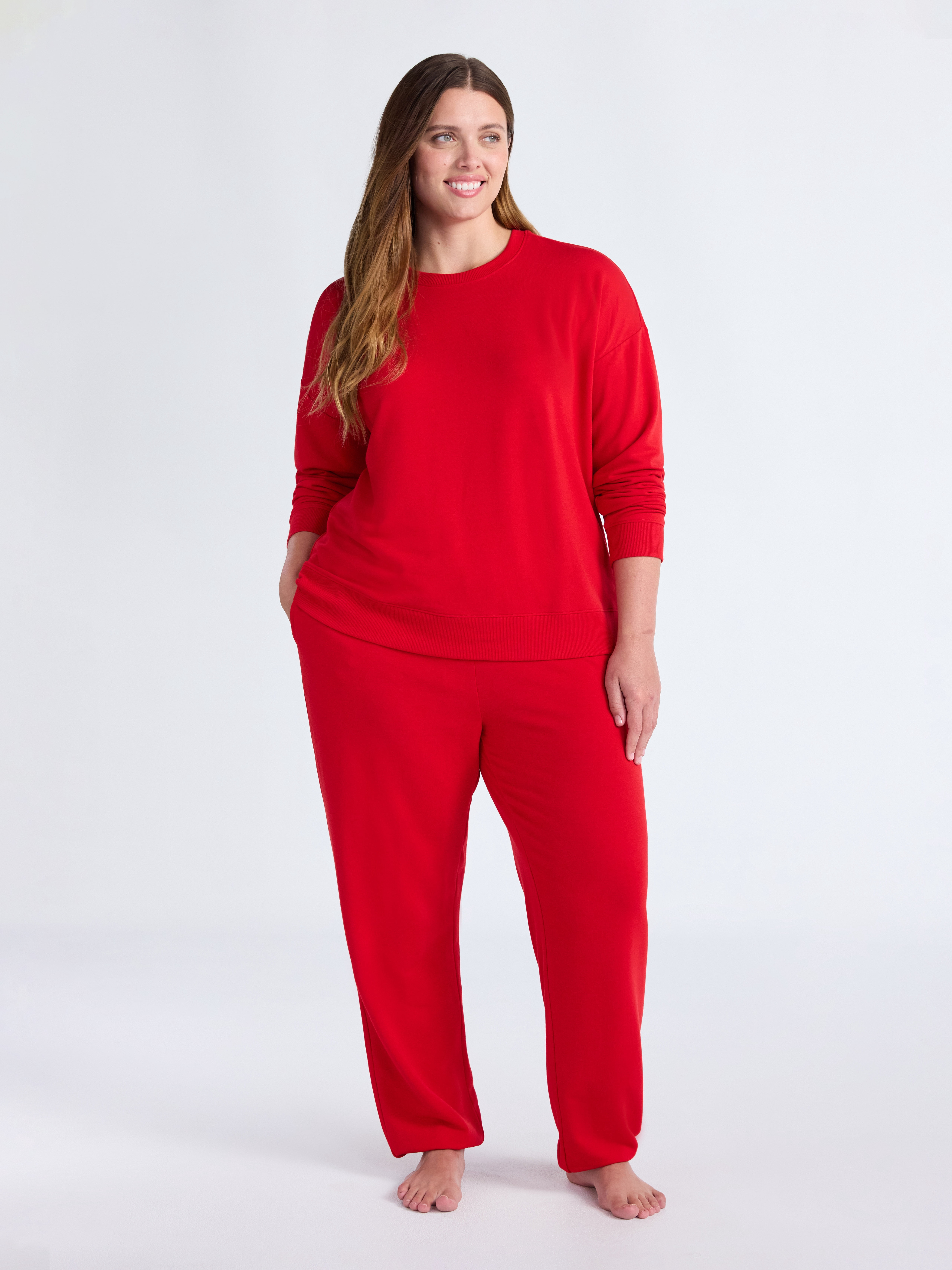 Joyspun Women’s Fleece Long Sleeve Top and Joggers Lounge Set, 2-Piece, Sizes XS-3X