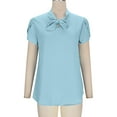 thumbnail image 5 of Fengqque Women Short Sleeve Blouses Tie Neck Petal Tulip Sleeve Tops Loose Work Business Shirts Blue XL(XL), 5 of 9