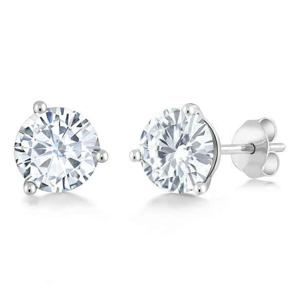 Gem Stone King 14K White Gold Moissanite Friction Back Martini Stud Earrings for Women Men | 1.60 Cttw | | Round 6MM | Fine Jewelry Gifts for Her Mom Women Wife