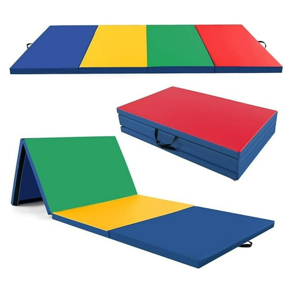 Gymnastics Mat, 4 FT x 10 FT x 2 Inches Folding w/Carrying Handles, Hook & Loop Fasteners, Tumbling Mat Waterproof for Yoga, Stretching, Home Gym