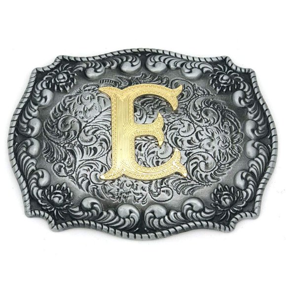 HUABOLA CALYN Boucle de Ceinture Western Lettres Initiales ABCDEFG à Y-Cowboy Rodéo Argent Grande Boucle de Ceinture pour Hommes et Femmes (E) Upgrade