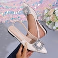 thumbnail image 2 of Gpaecead Women Rhinestone Pointed Toe Flat Slingback Sandals Elastic Strap Soft Sole Shoes Spring Summer Office Casual,White, 2 of 8