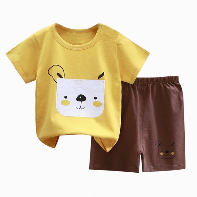 COMVALUE Pyjama Garçon Tout-Petit 2 Manches Courtes Pjs Enfants Été Tenue de Nuit Ensemble (Jaune, 4-5 Ans)