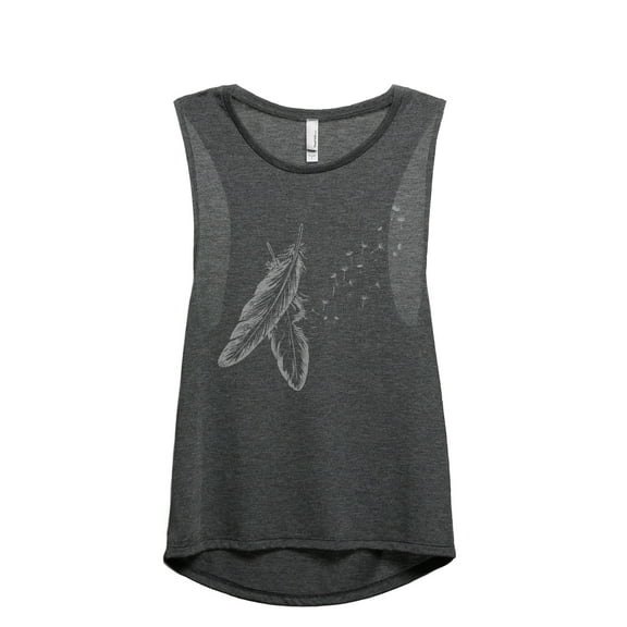 Spirit Feathers Women's Fashion Sleeveless Muscle Workout Yoga Tank Top Charcoal Grey X-Large