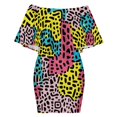 thumbnail image 6 of 90s Retro Memphis Style Women's Off The Shoulder Ruffles Summer Wedding Guest Loose Casual Party Beach Dress, 6 of 9