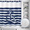 thumbnail image 2 of No Hook Shower Curtain, Navy Blue Anchor Nautical Shower Curtains for Bathroom with See Through Top Window, Navy Blue Striped Farmhouse Waterproof & Washable Bath Curtain Standard 72"x72", 2 of 9