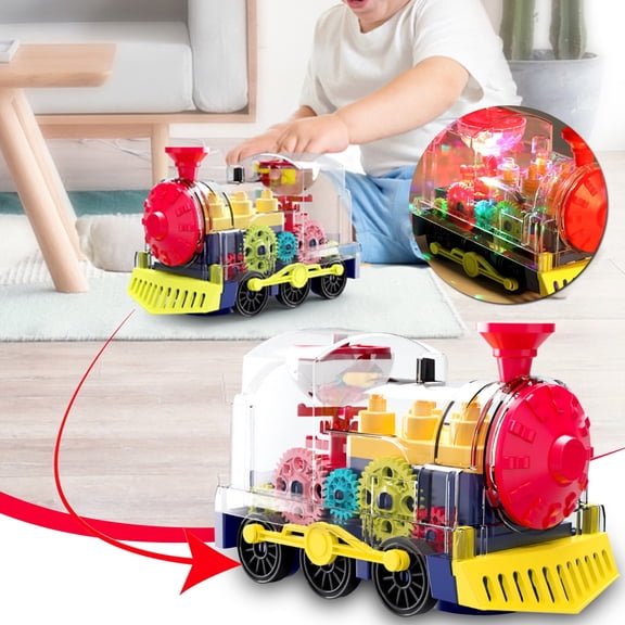 Battery Operated Gear Locomotive Toy Train With Music And Flashing Lights For Kids