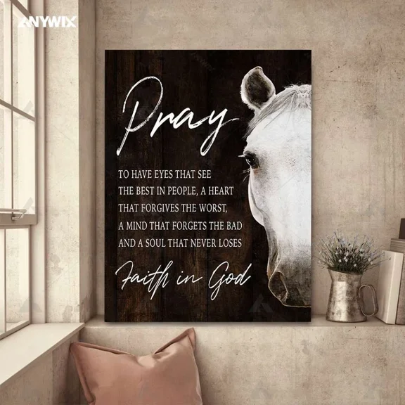 Kna Prints - Top Beautiful White Horse Prayaith In God Wall Artorarmhouse Decor For Home Decor, Living Room, Bedroom, Office, UNFRAMED-8x12