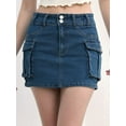 thumbnail image 5 of Michellecmm Women Mini Skirt Vintage Low Waist Cargo Skirt Summer Slim Fit Solid Color Skirt with Pockets for Club, 5 of 9