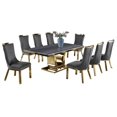 thumbnail image 1 of Gray Marble Dining Set with Gold Stainless Steel and Gray Velvet Chairs, 1 of 3