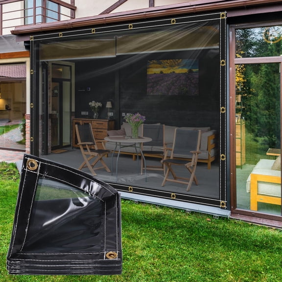 Eurhowing 2Pcs Waterproof Clear Tarp 3.3×3.3FT, 14Mil Heavy Duty Transparent PVC Vinyl Cover with Grommets, PE Tarpaulin for Greenhouse Patio