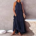 thumbnail image 4 of JBXKXYW Women 2024 Ruffled Pleated Dress Flowy Long Sundress Sleeveless Boho Beach Party Dresses (Dark Blue,M), 4 of 6