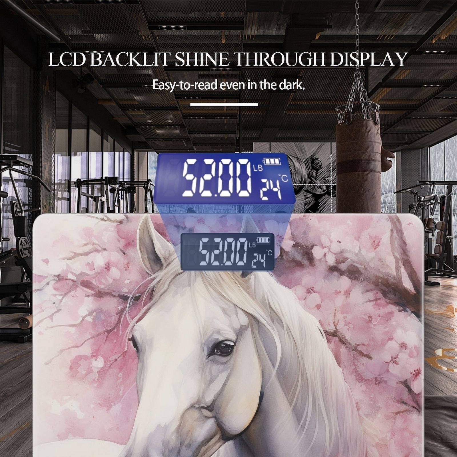 Digital Bathroom Scale with Large LCD Display,High Capacity Scale 400 lbs High Precision body fat scale-Watercolor Painting Of Beautiful White Horse Under Cherry Blossom Tree