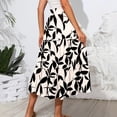 thumbnail image 5 of Women’s Elastic Waist Tiered Maxi Skirt with Leaf Print and Side Pockets Lightweight Flowy A-Line Skirt for Casual Wear Dark Gray S, 5 of 5