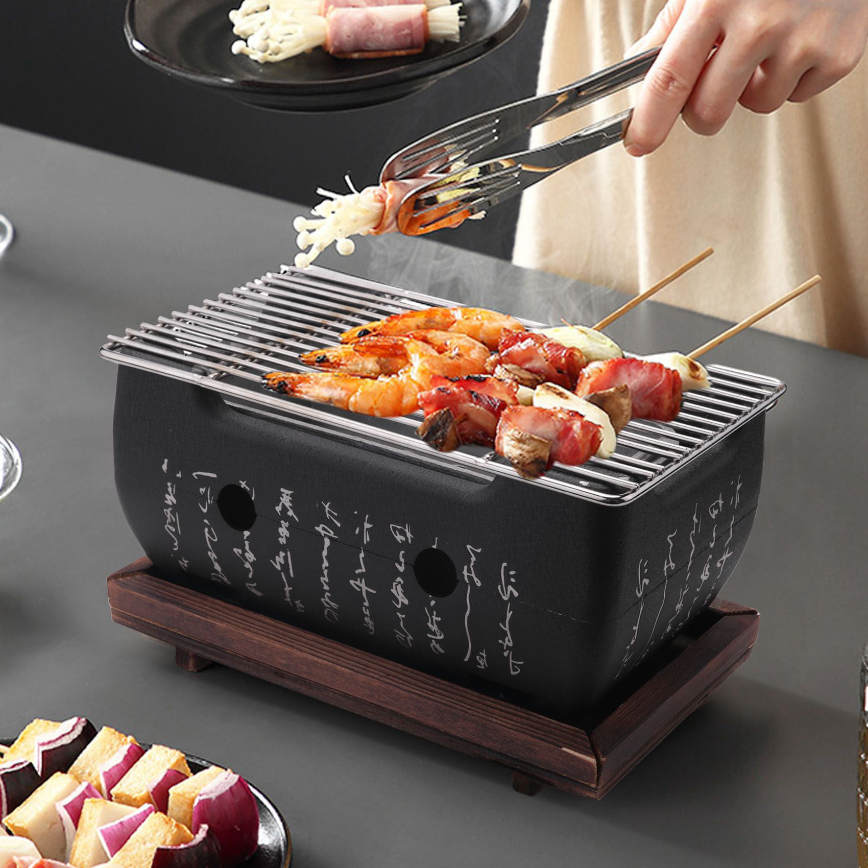 Yardwe Accessories Electric Indoor Grill Mini Portable Hibachi Grill with  Wooden Base and Fuel Holder Aluminum Charcoal Grill Indoor Grill Stove