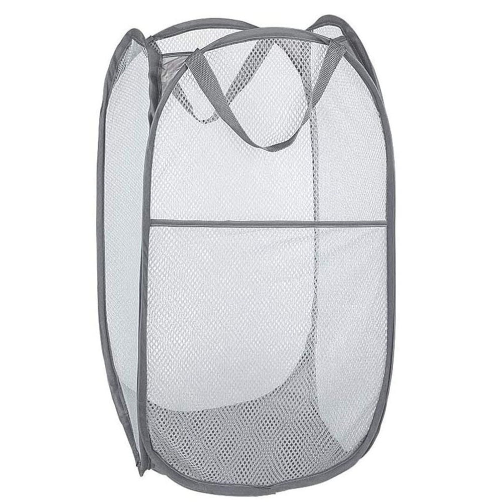 Portable Pop up Mesh Laundry Basket Foldable Dirty Clothes Hamper(Gray