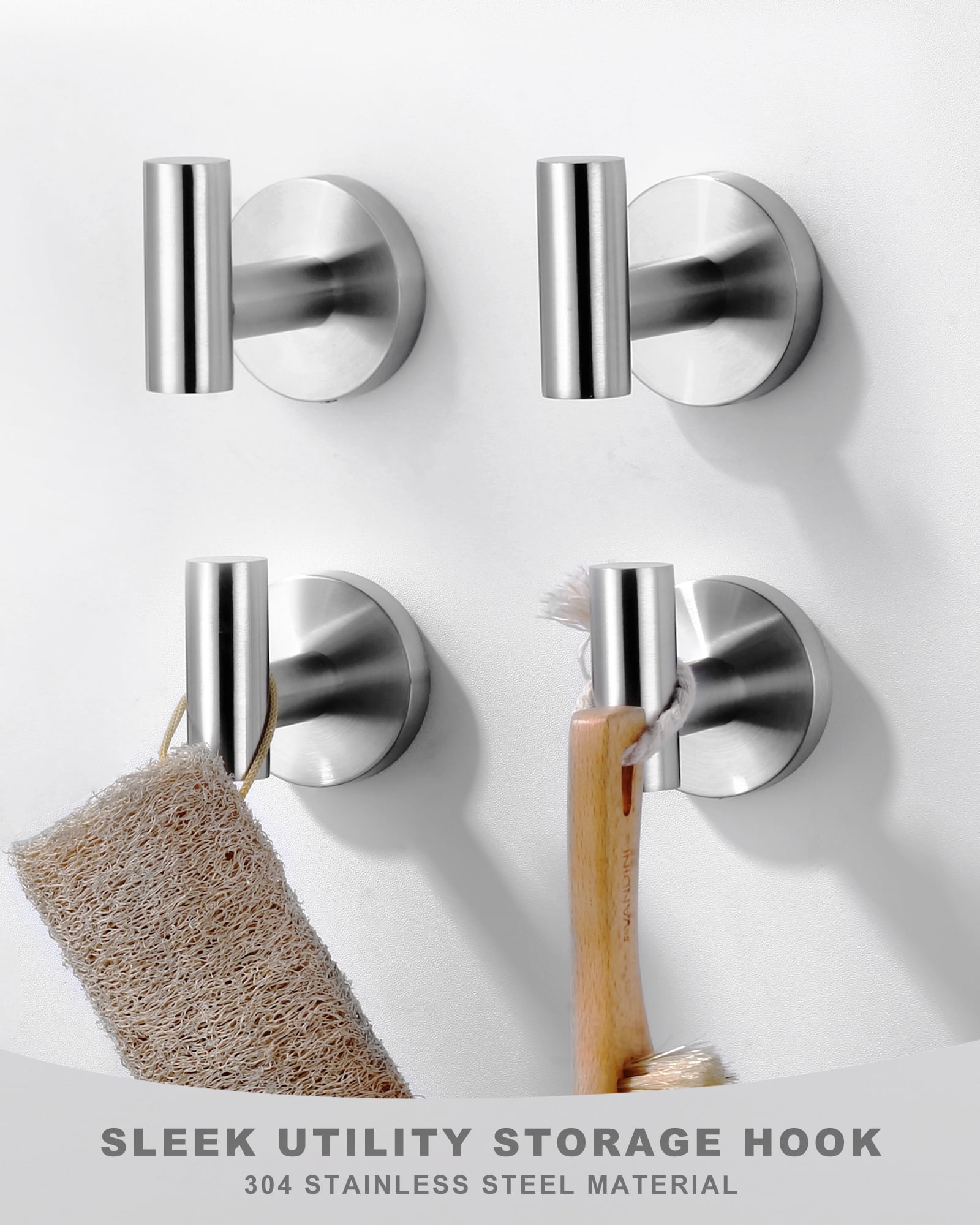 Wowow J-Hook Wall Mounted Bathroom Brushed Nickel Robe/Towel Hook in Stainless Steel (4-Pack)