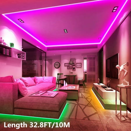 32 8ft 10m Led Light Strip With Remote Smd 5050 Rgb Lights 300 Bright Leds Color Changing Tape Diy Option For Bedroom Ceiling Continuous Roll Canada - Ceiling Living Room Led Strip Lights