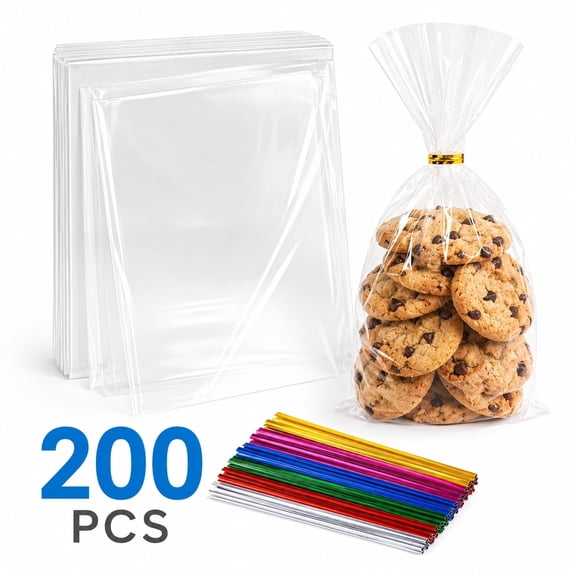Cellophane Bags Treat Bags Party Favor Bags 5.9'' x 9.1'' Cellophane Wrap Cookie Bags Clear Bag for Treat with Twist Ties 200pcs