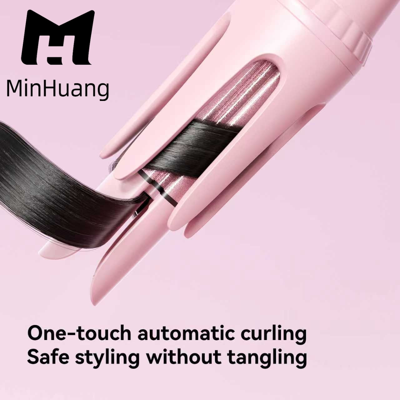 Automatic Rotating Curler Beach Waves Hair Curling Iron, 1.25 Inch Ceramic Coated, 500M Ionic, Dual Voltage, Lightweight, Pink
