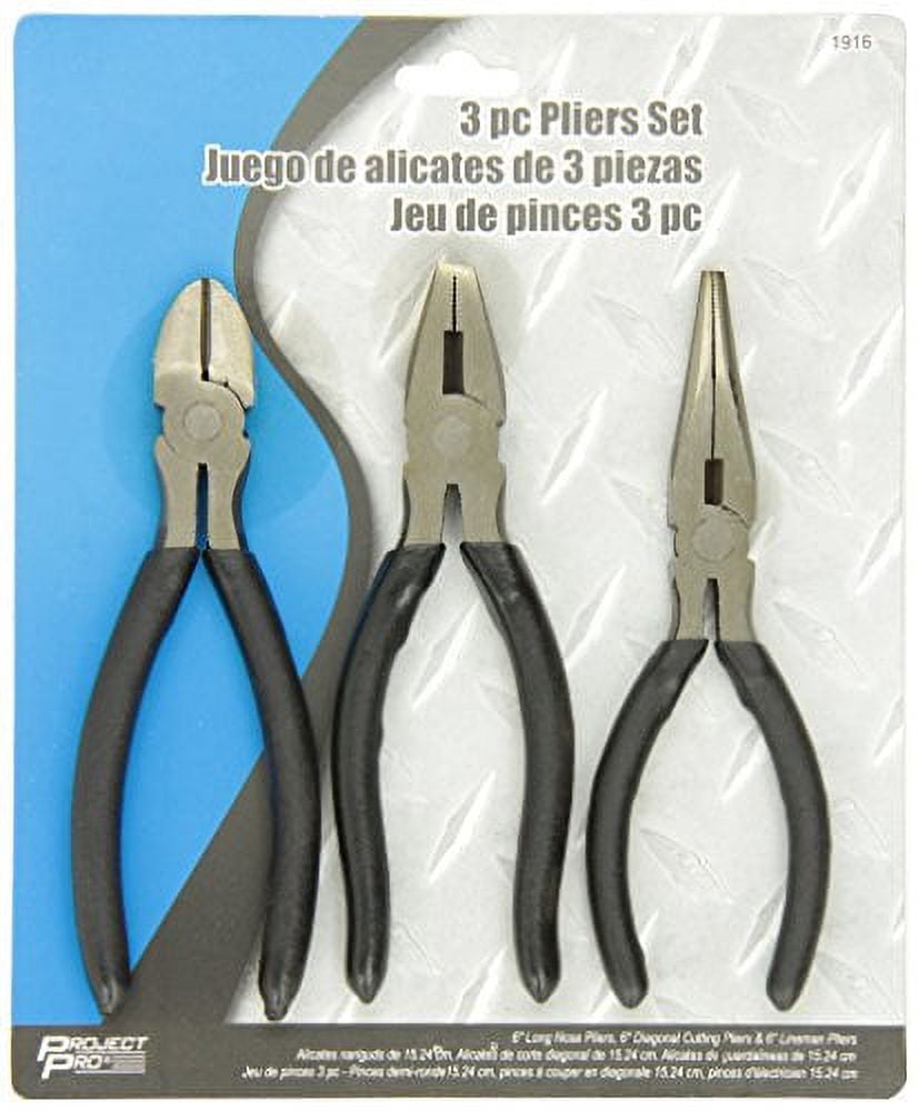 3 pc Pliers Set - 6"" LN, 6"" Di