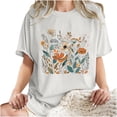 thumbnail image 5 of Casual Tops for Women Fashion Cute Flower Printing T Shirt Loose Crew Neck Short Sleeve Graphic Top Blouses Lightweight Comfy Leisure T-Shirts 2024 Ladies Summer Tops, 5 of 7