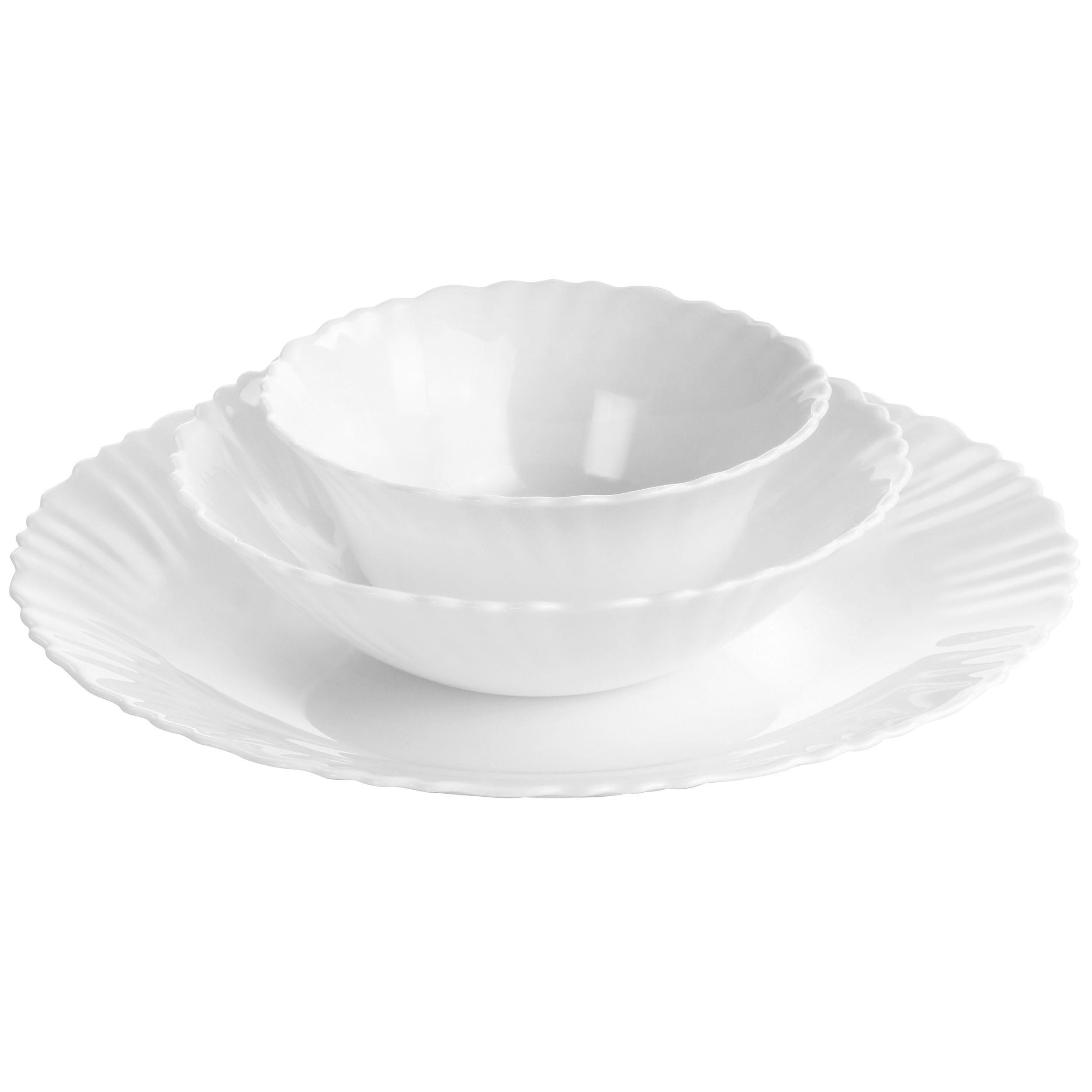 Gibson Ultra Radley 12 Piece Tempered Opal Glass Dinnerware Set in White