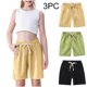 thumbnail image 1 of Odeerbi 2-10 Años Niños Niñas 3 Pcs Verano Algodón Lino Pantalones Cortos Entrenamiento Deportivos Cortos Lindo Color Sólido Pantalones Cortos Suaves Respirables, 1 of 9