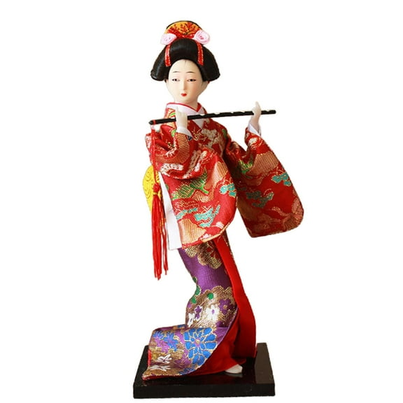 flameer 9inch Japanese Geisha Japanese Geisha Kimono Doll for Home Table Living Room Red and Violet