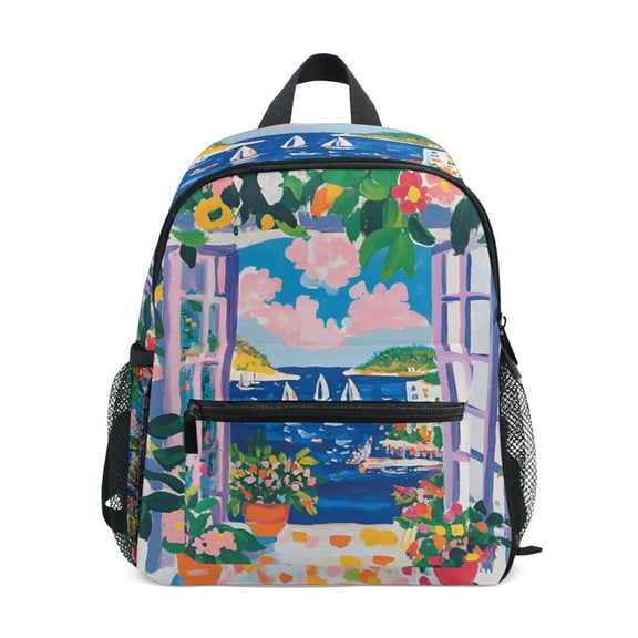 FORMRS School Backpack with Front Zippered Pocket 12" Student Travel Daypack, Floral Window