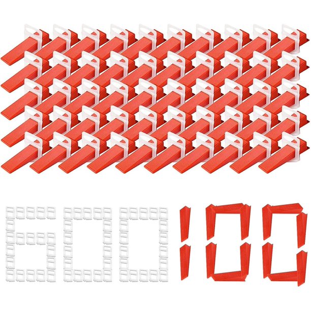 Kit de nivelación de baldosas de 700 piezas con 600 clips de cuña para baldosas de 2 mm y 100 cuñas de nivelación de baldosas, colocación de baldosas reutilizables para la colocación de baldosas en pa