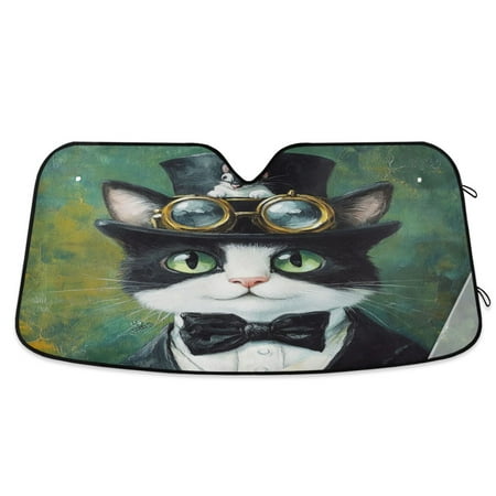 Car Sun Visor 53*23.5Inch Windshield Sun Shield Car Sun Curtain Car Sun Shield Car Sun Insulation Suitable For Most Vehicles Black Cat in Suit
