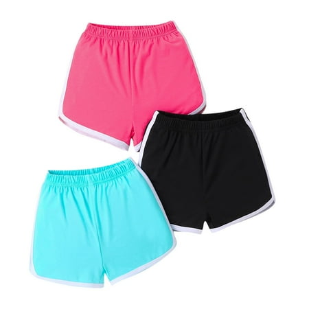 DxhmoneyHX 3PC Girls Cotton Athletic Shorts Elastic Waist Contrast Trim Workout Shorts Summer Casual Bottoms Size 1-8 Years
