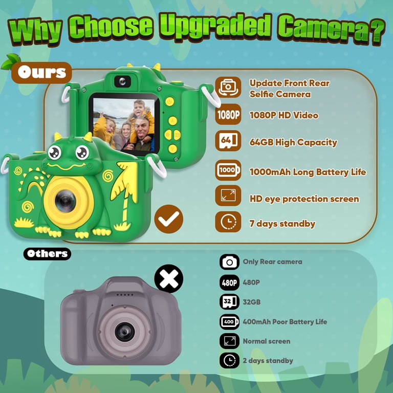 Children's Digital Camera, Camera Camera with 64GB Card | For Children From 3-10 Years, Girls/Boys, Gift, Girls, Toys, Birthday Gift, Christmas