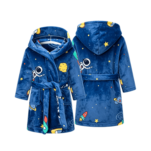 LYMAYTER Toddler Boys Kids Hooded Bathrobe Soft Flannel Starry Printed Casual Home Wear Robe for 2-12Y
