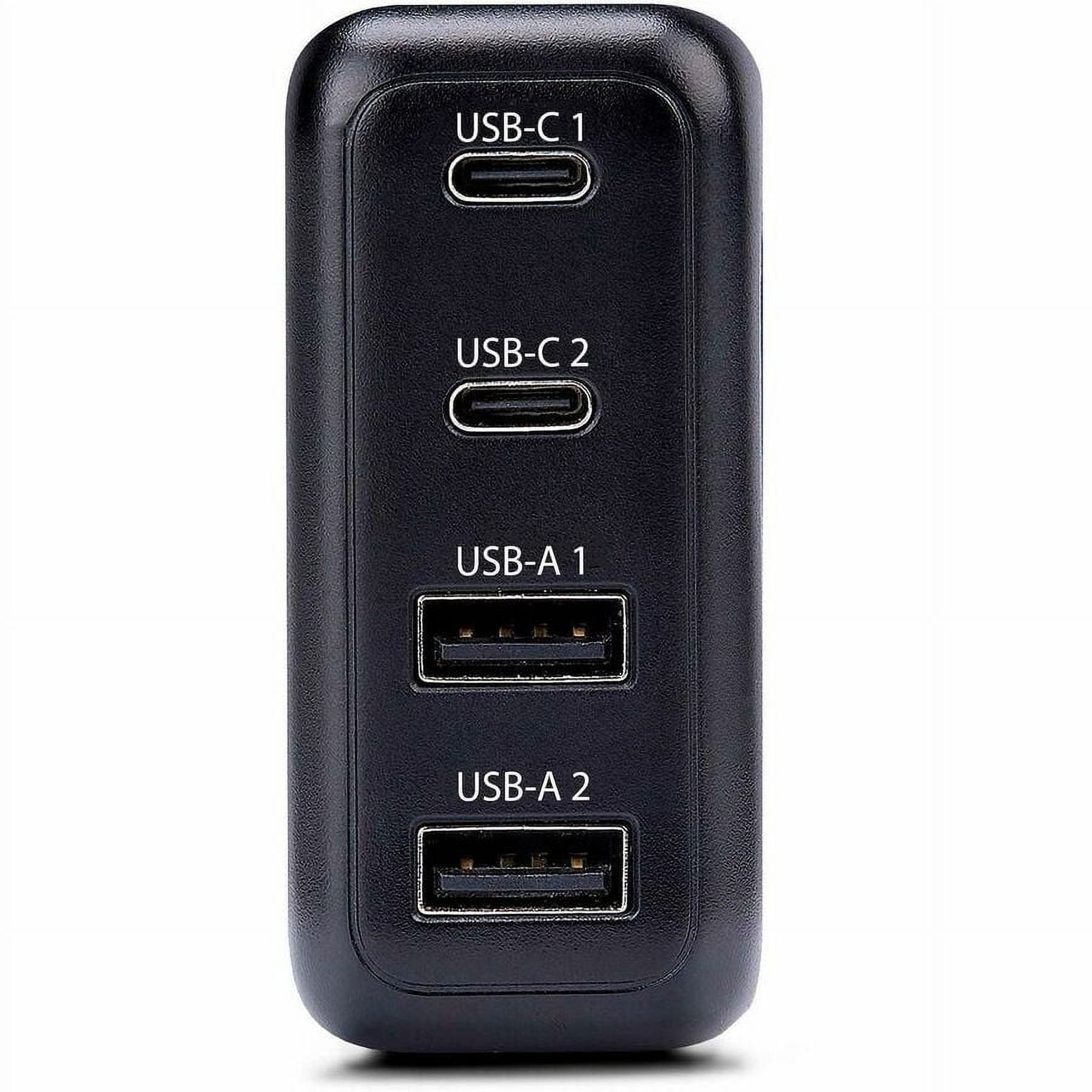 StarTech.com 100W USB-C Wall Charger, 2x USB-C, 2x USB-A, Fast Charging Portable GaN Power Adapter, PD 3.0, 6ft/1.8m USB-C to USB-C Cable