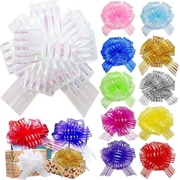 12 Pcs Gift Pull Bow, Large Gift Bow Organza Pull Bow with Ribbon for Present Gift Wrapping (Mixed Color, 6 Inch)