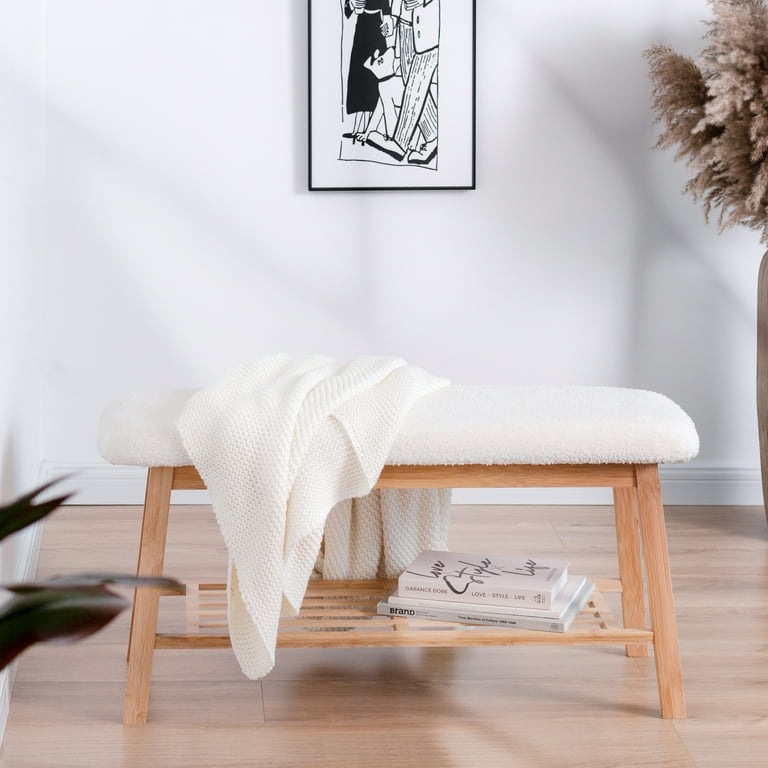 StorageWorks Tufted Fabric Bench Entryway Bench with Shoe Storage