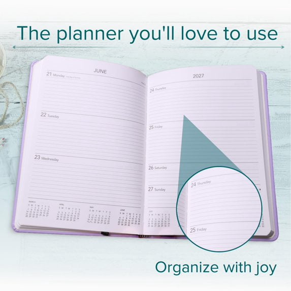Harbor Desk Weekly Monthly Planner 2027 - Calendar Planner and Notebook, Durable Faux Leather, 192 Pages, Softcover & Book Bound - Cambridge Orchid Flower - 8x5.5"