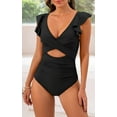 thumbnail image 3 of Women's One Piece Swimsuit Ruffle Cutout Bathing Suits Slimming Tummy Control V Neck Wrap Swimwear Black, 3 of 7
