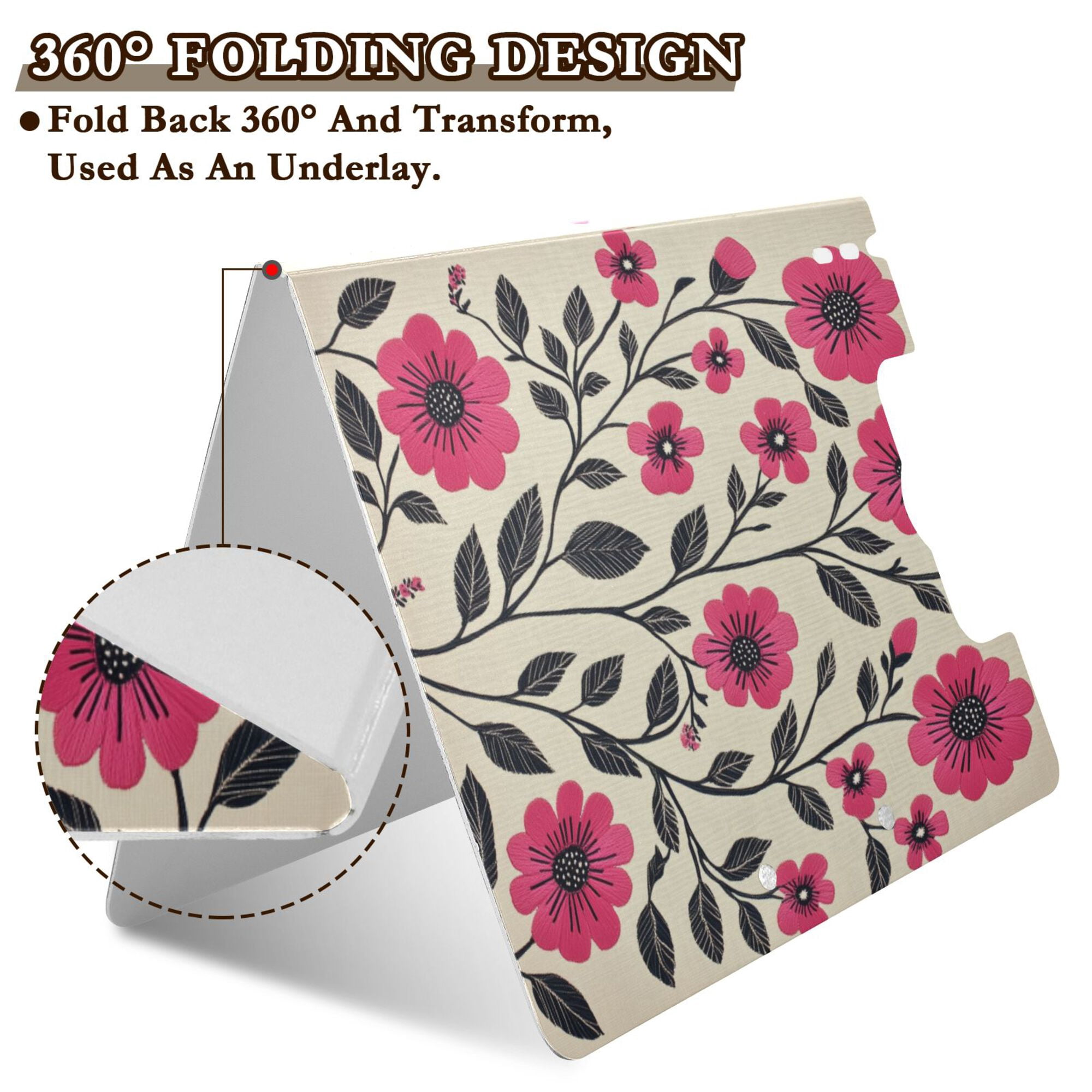 FORMRS A4 Clipboard Folder with Pen Holder Horizontal Foldable School Office Binder, Pink Flowers