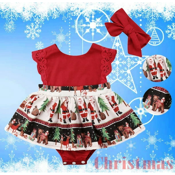 Christmas Santa Newborn Baby Girls Red Lace Xmas Party One Piece