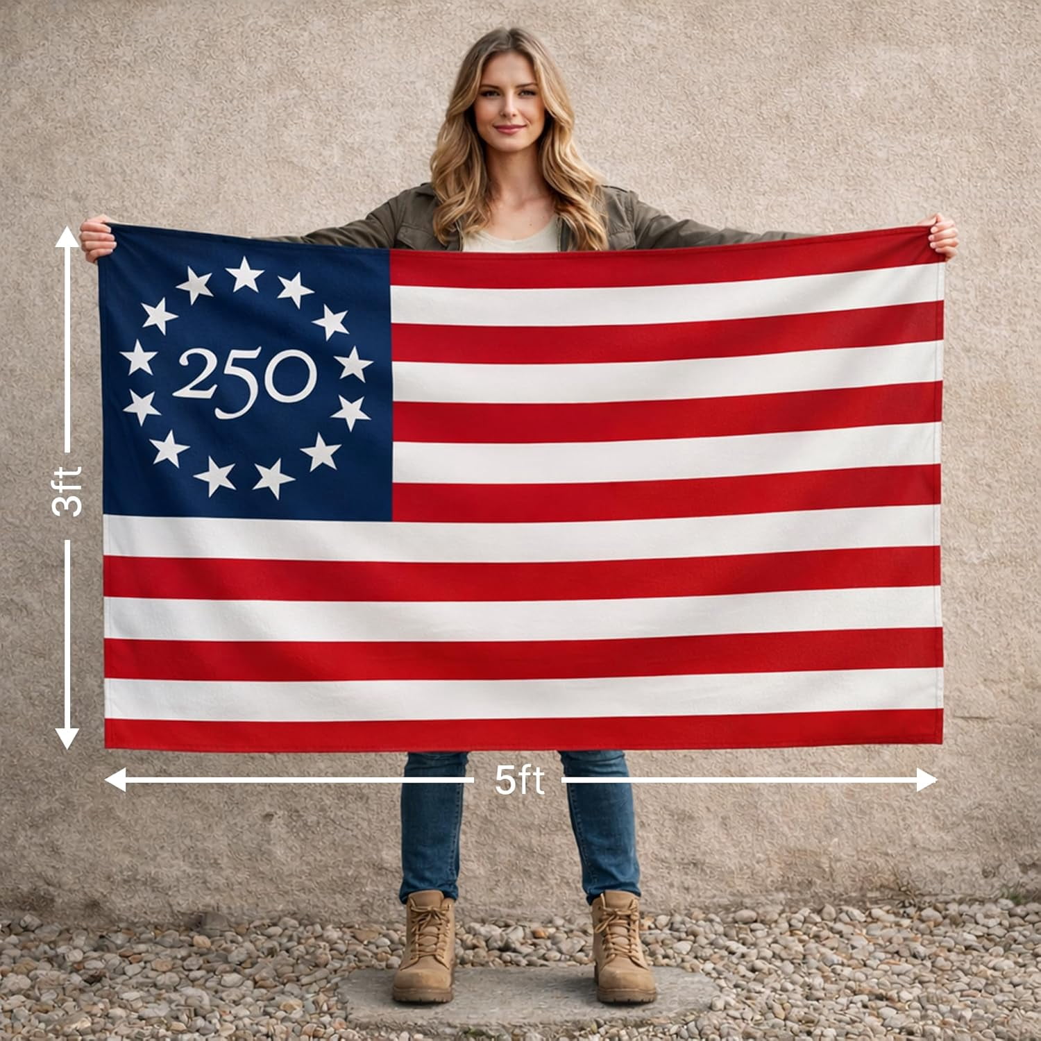USA 250th Anniversary Flag 3x5 Ft, 1776–2026 Semiquincentennial Printed Polyester Outdoor Banner, American Patriotic Celebration Decor Flag