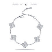 LANRENCRAFT Silver Bracelet Dupes Clover Lucky Bracelet for Women Platinum Plated Bracelet Flower Four Leaf Bracelets Jewelry Gifts for Women