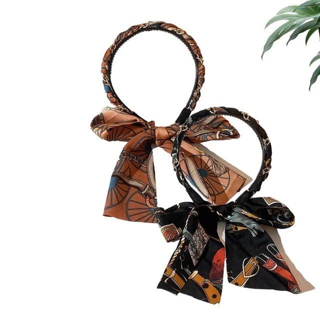 Converselyon Bandeaux en Tissu Satin, Bandeau en Tissu Satin Rétro Noué Croisé, Ruban pour Cheveux pour Femmes Bandeau Ajustable à Nœud, Bandeaux à Nœud pour Fille (Orange+noir, Taille Unique)