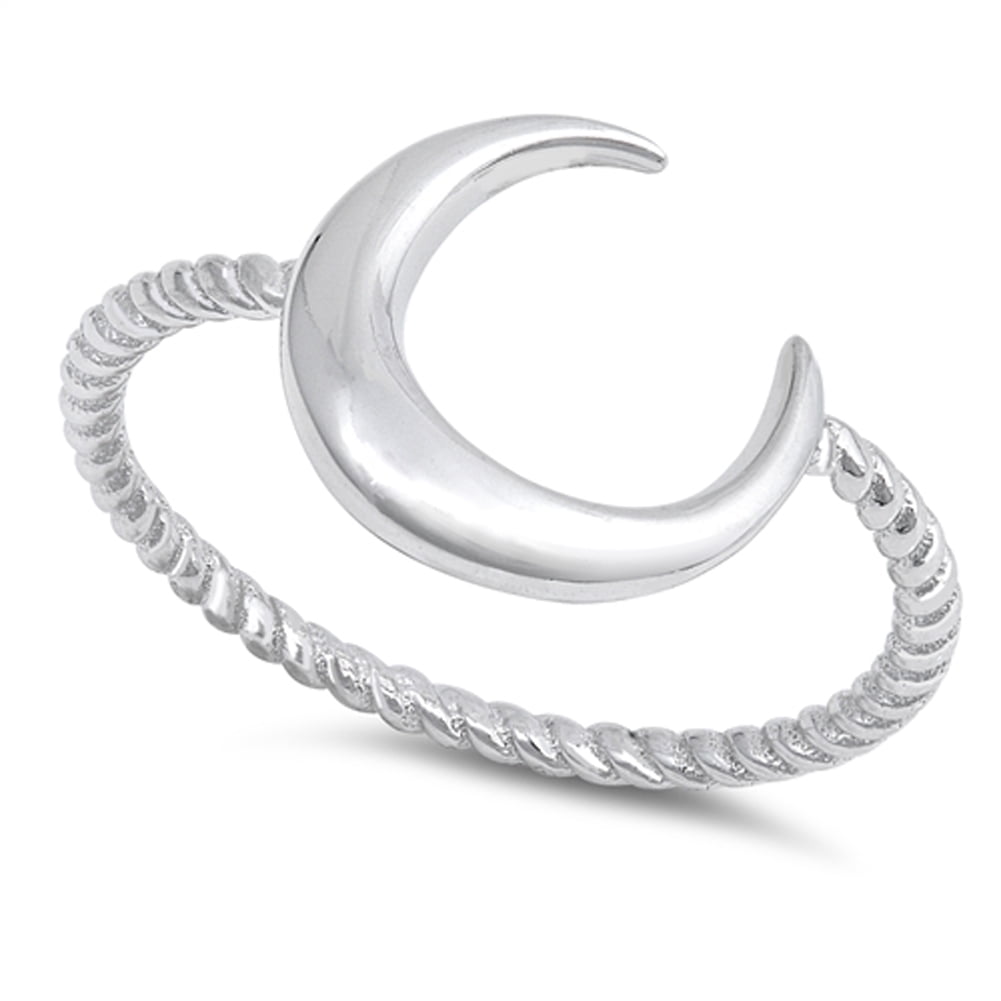 Beautiful High Polish Double Crescent Moon Belt Ring .925 Sterling Silver Band Jewelry Female Size 10, Women's