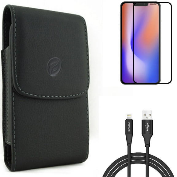 Case Belt Clip & 6ft USB Cable & Screen Protector for iPhone 13/Pro ONLY - Leather Holster Cover   Charger Cord Power Wire   Anti-Glare Tempered Glass Matte Combo