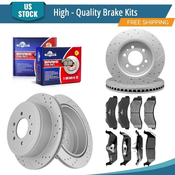 YXPCARS 12PCS Brake Kits, Front and Rear Drilled & Slotted Brake Rotors   Ceramic Brake Pads Kit for Ford F-150 2010-2011 6 Lug Models Only (54153 54111 1414 1012)
