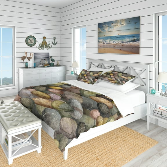 Designart 'Sea & Shore Stones' Nautical & Coastal Duvet Cover Set
