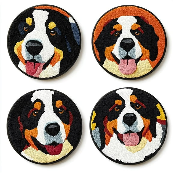 4 Set DIY Punch Needle Coaster Kits Bernese Mountain Dog Easy for Beginners with Adhesive Felt Hoop Punch Needle Embroidery Starter Set with Pattern for Drink Cups Mat Home Decor-2